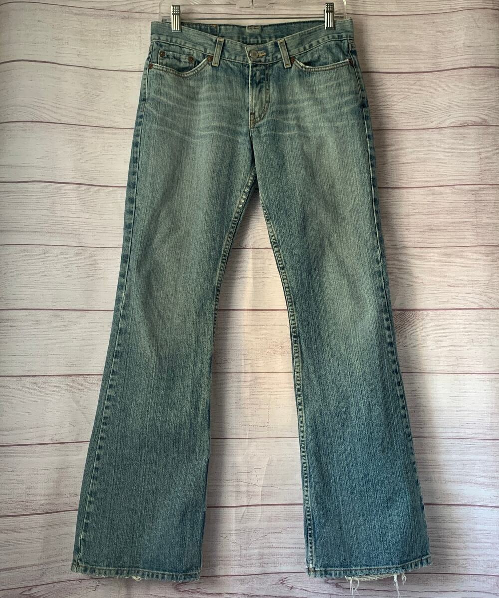 Lucky Brand Dungarees Vintage Denim Jeans Y2K Gold Leaf Clover Size 6/28